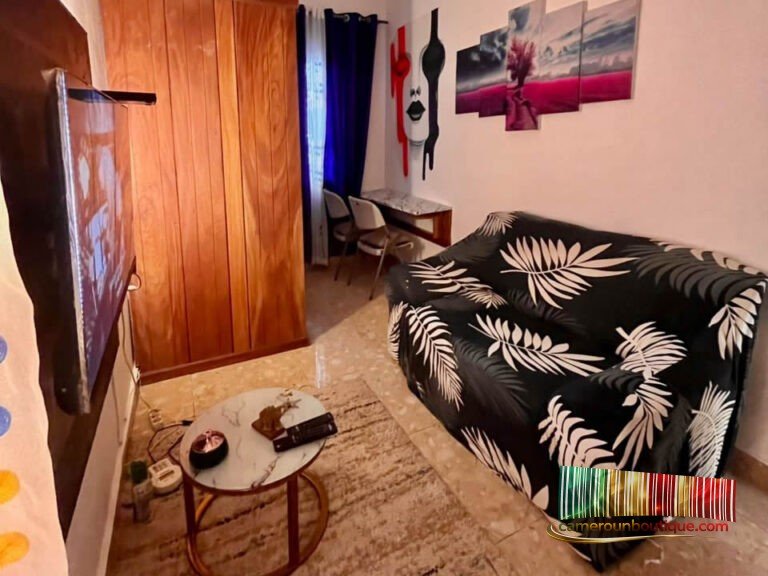 Séjour moderne avec TV murale dans un studio meublé à Bata Nlongkak proche Bastos Yaoundé